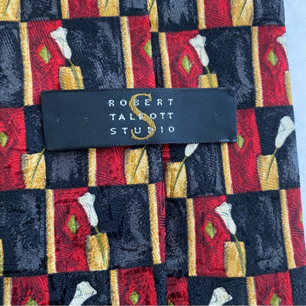 ROBERT TALBOTT Studio Mens Silk Necktie Designer Geometric Red/Grey Made in USA - Picture 4 of 5
